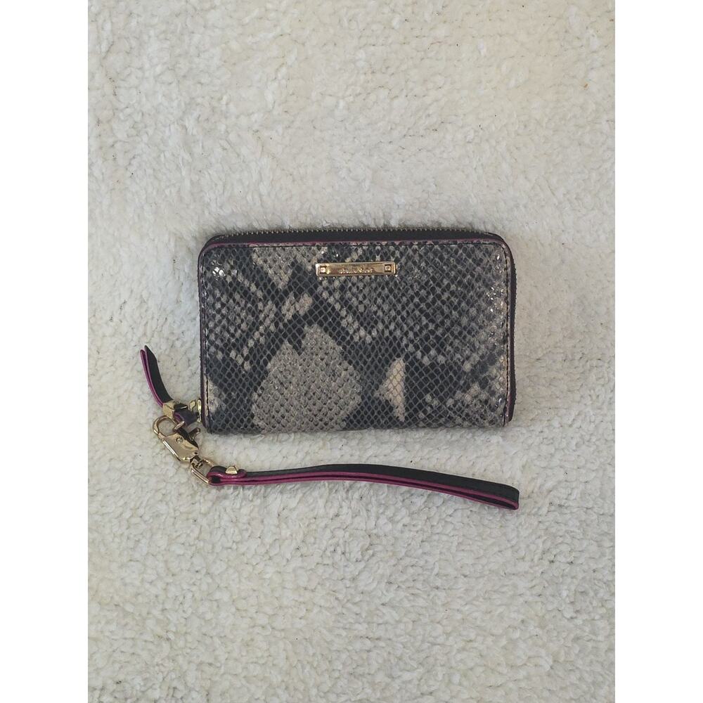 Stella & Dot Women Wallet Black Gray Faux Leather Wristlet Snake Skin Clutch